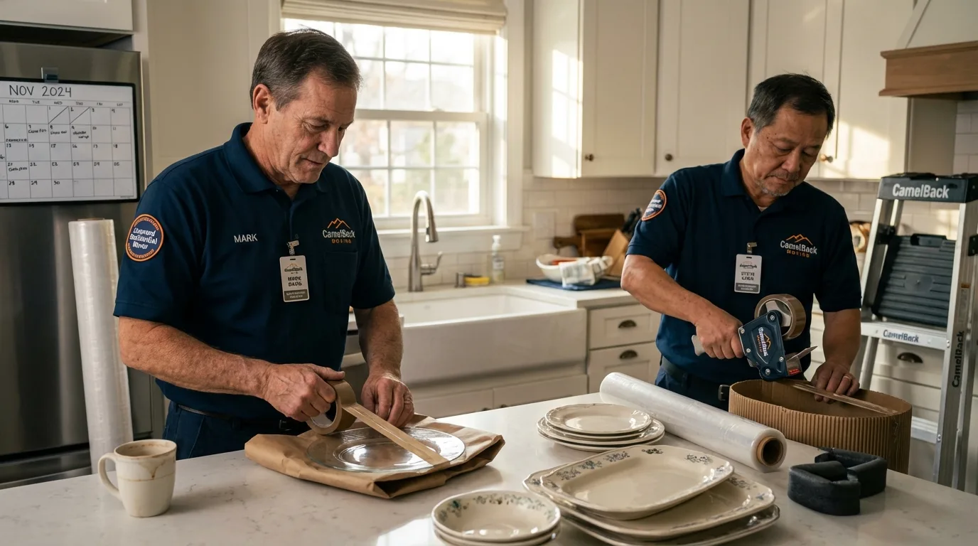 Professional crew packing kitchen dishware in Shoemakersville, PA